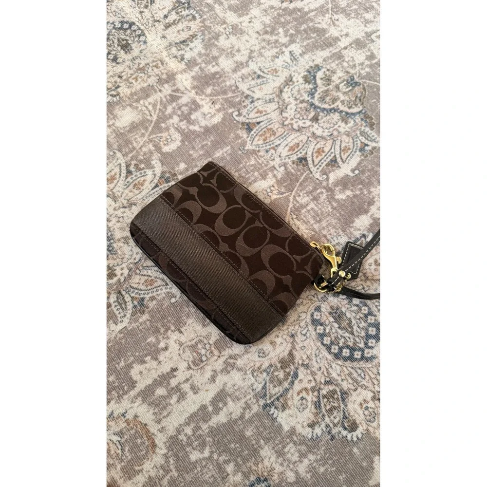 Coach Signature C Monogram Brown‎ Canvas Wristlet Pouch Small Bag